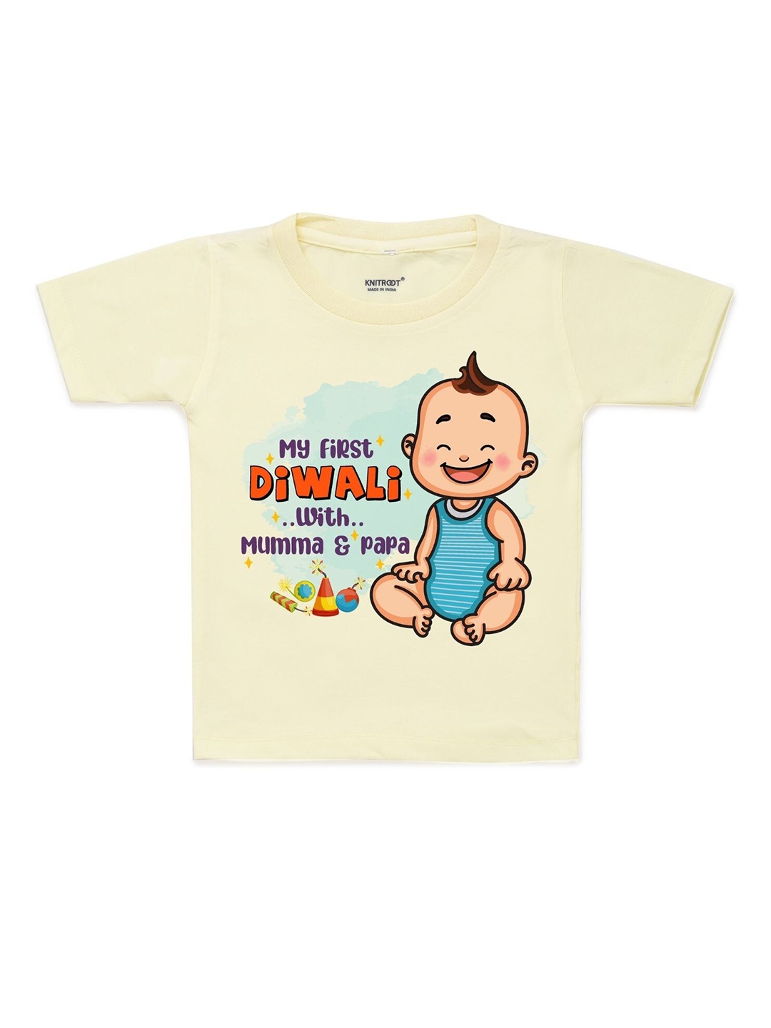 

KNITROOT Kids Yellow & Beige Printed T-shirt