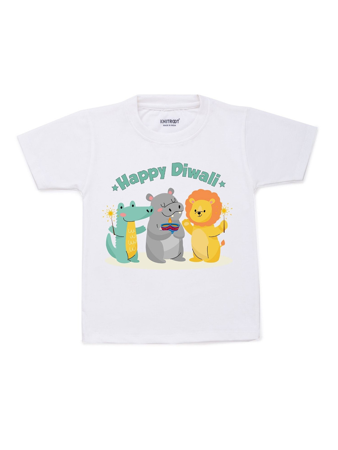

KNITROOT Unisex Kids White Happy Diwali Printed T-shirt