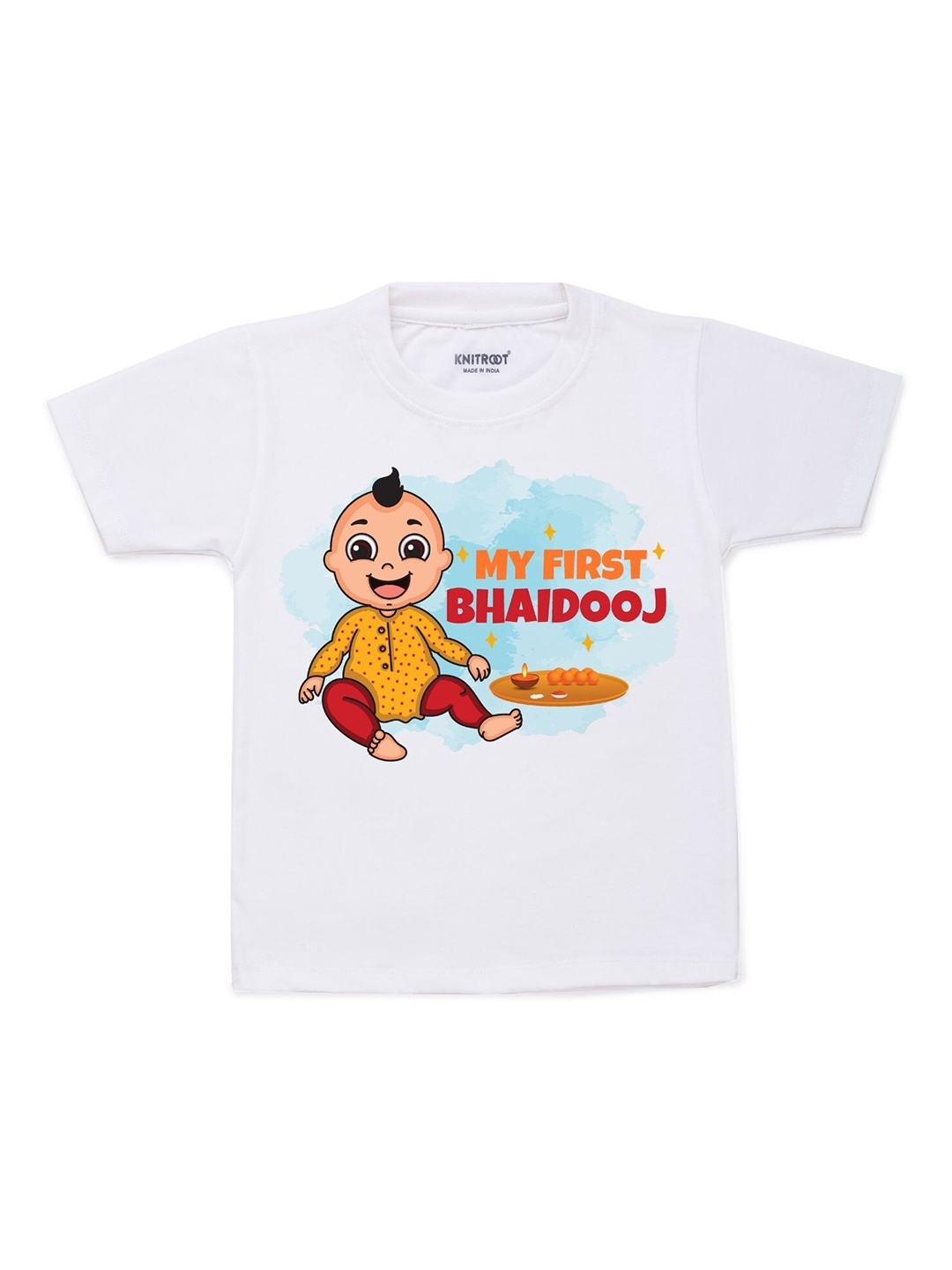 

KNITROOT Unisex Kids White Printed Drop-Shoulder Sleeves Applique T-shirt