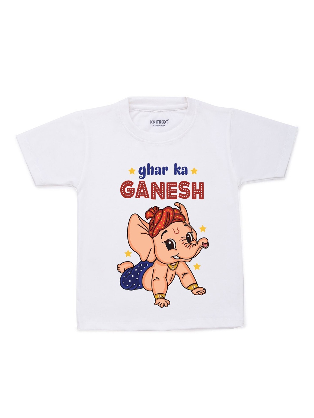 

KNITROOT Kids White & Beige Printed T-shirt