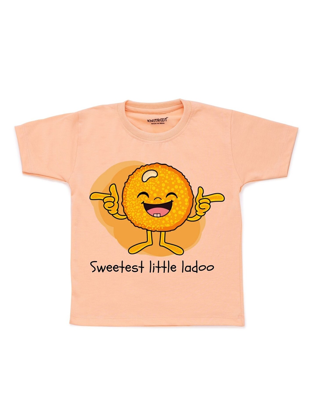 

KNITROOT Unisex Kids Peach-Coloured Printed Applique T-shirt