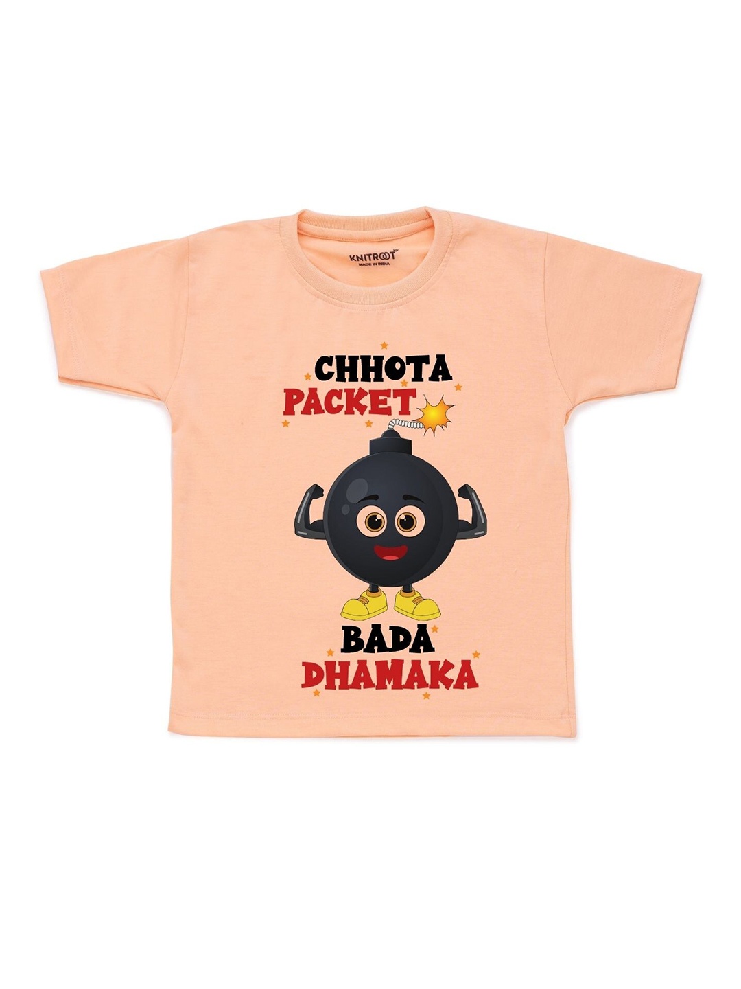 

KNITROOT Unisex Kids Peach-Coloured Printed T-shirt