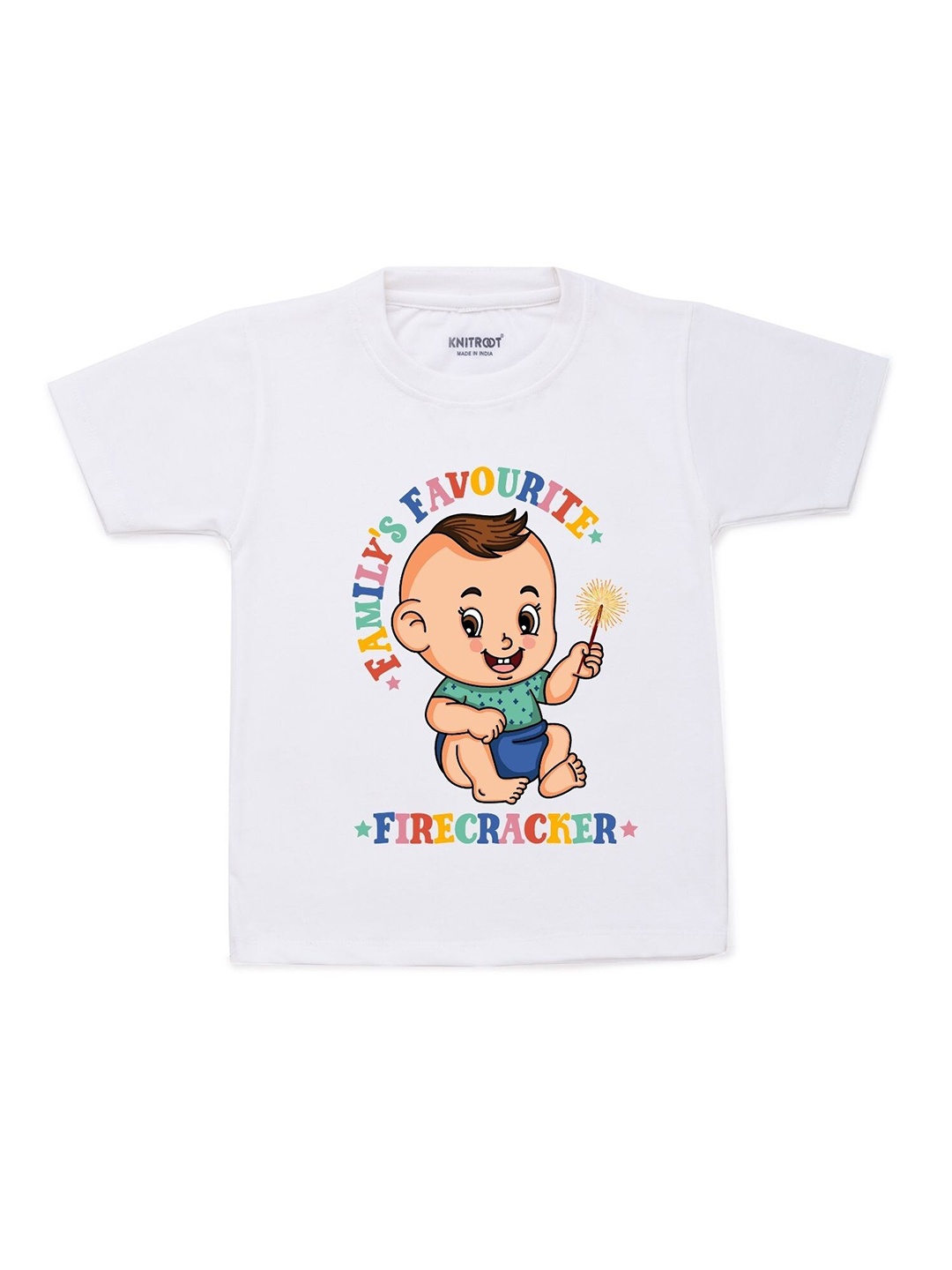 

KNITROOT Kids White & Beige Printed T-shirt