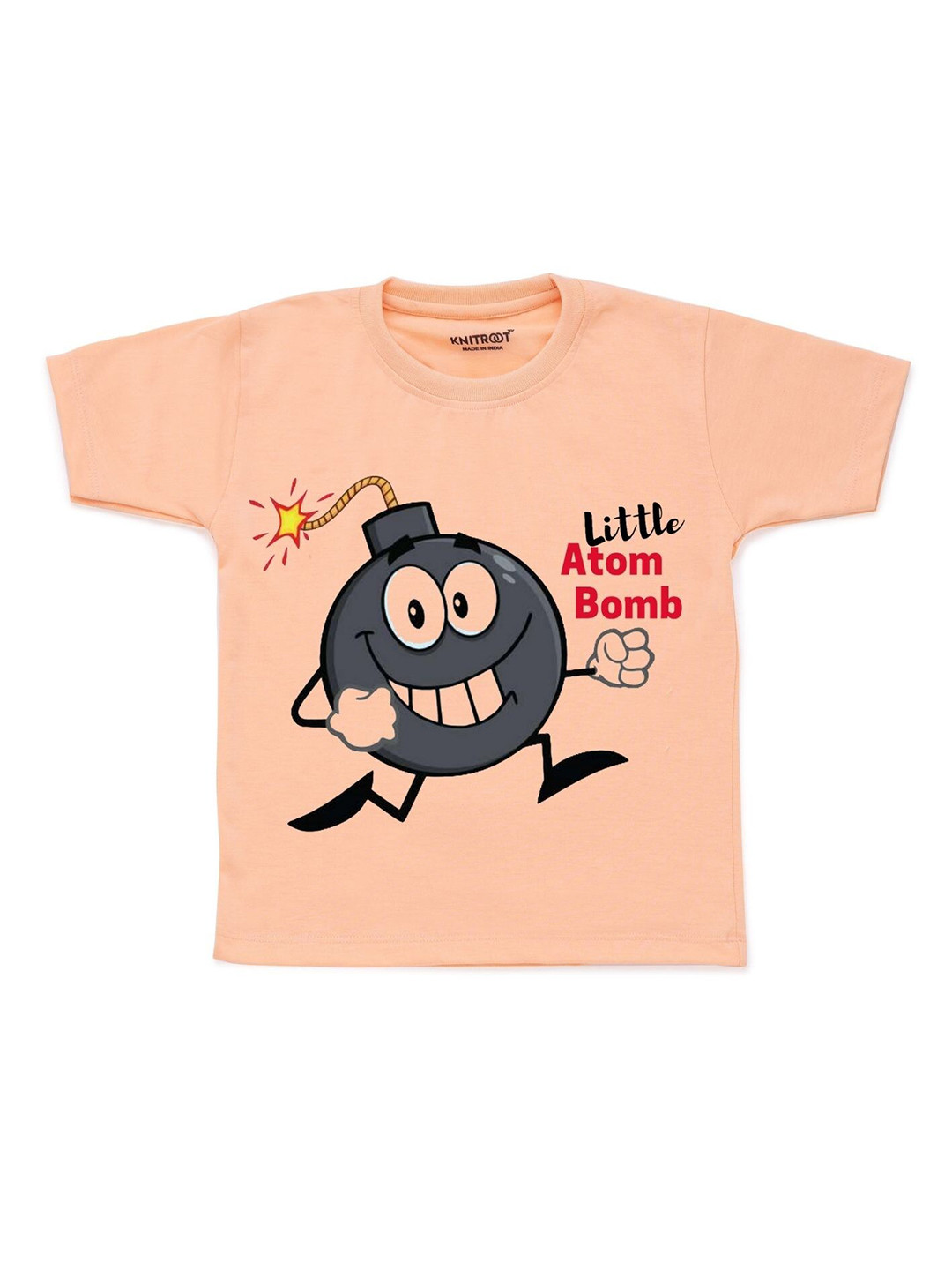 

KNITROOT Kids Peach-Coloured & Black Printed T-shirt