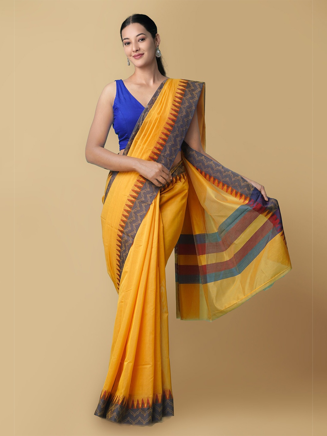 

Unnati Silks Women Yellow & Blue Bangalore Sico Saree