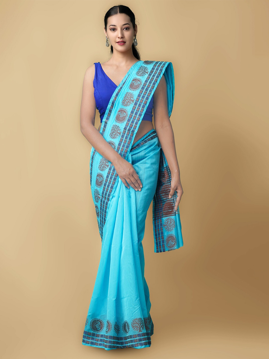 

Unnati Silks Women Turquoise Blue & Brown Bangalore Sico Saree