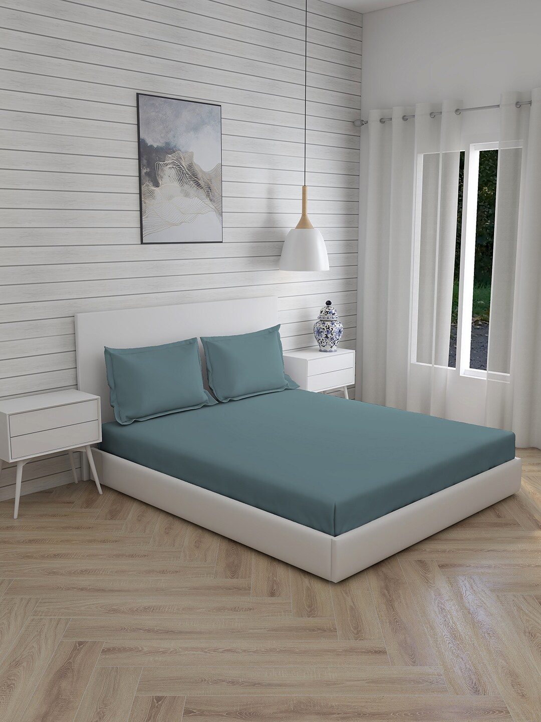 

Boutique Living India Blue 300 TC Pure Cotton King Bedsheet with 2 Pillow Covers