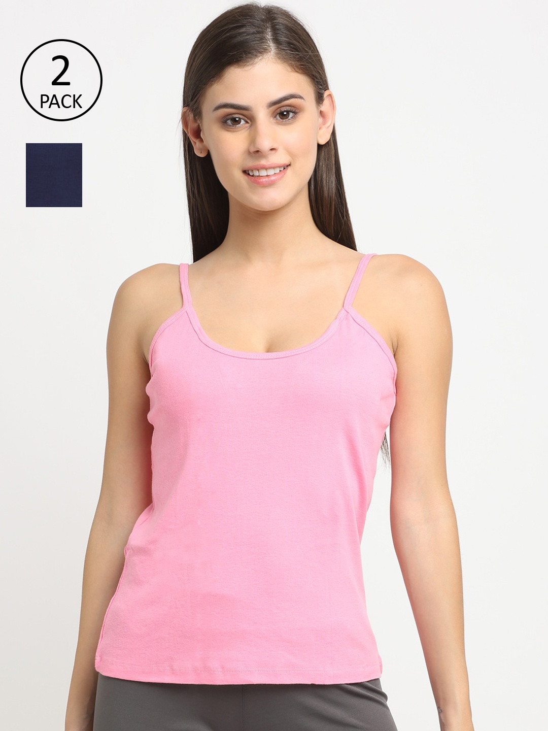 

Friskers Women Pack Of 2 Solid Cotton Camisoles, Pink