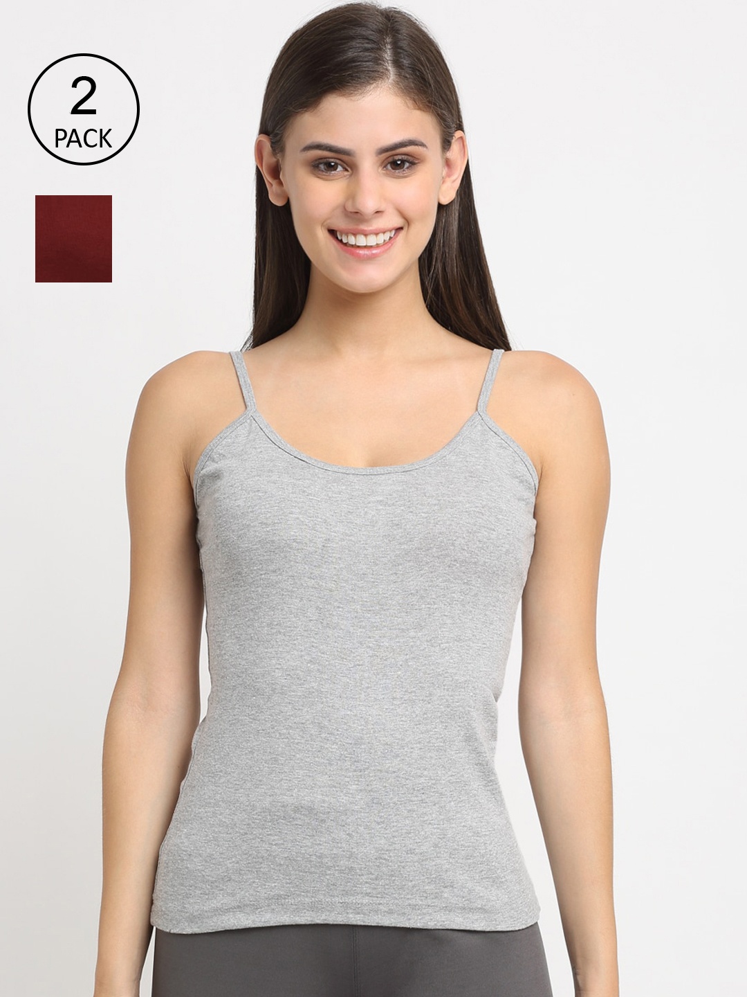 

Friskers Women Pack Of 2 Solid Cotton Camisoles, Grey