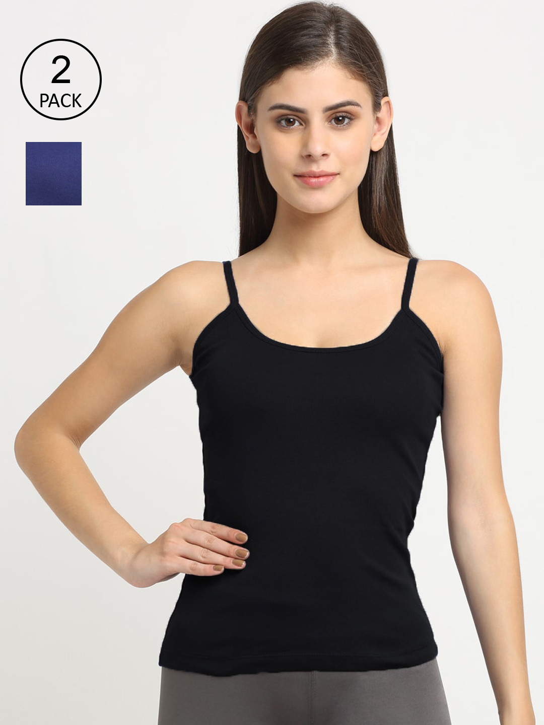 

Friskers Women Pack of 2 Solid Cotton Camisoles, Black