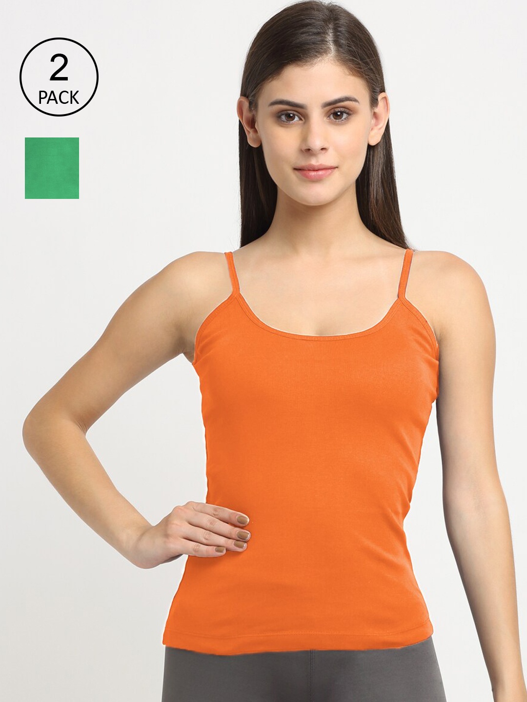 

Friskers Women Pack Of 2 Solid Cotton Camisoles, Orange