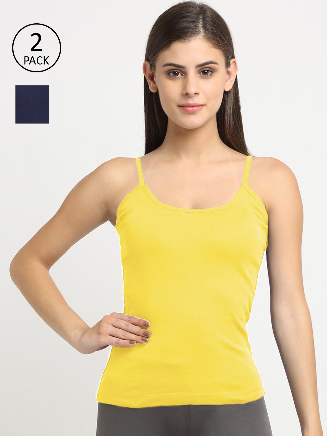 

Friskers Women Pack Of 2 Solid Cotton Camisoles, Yellow