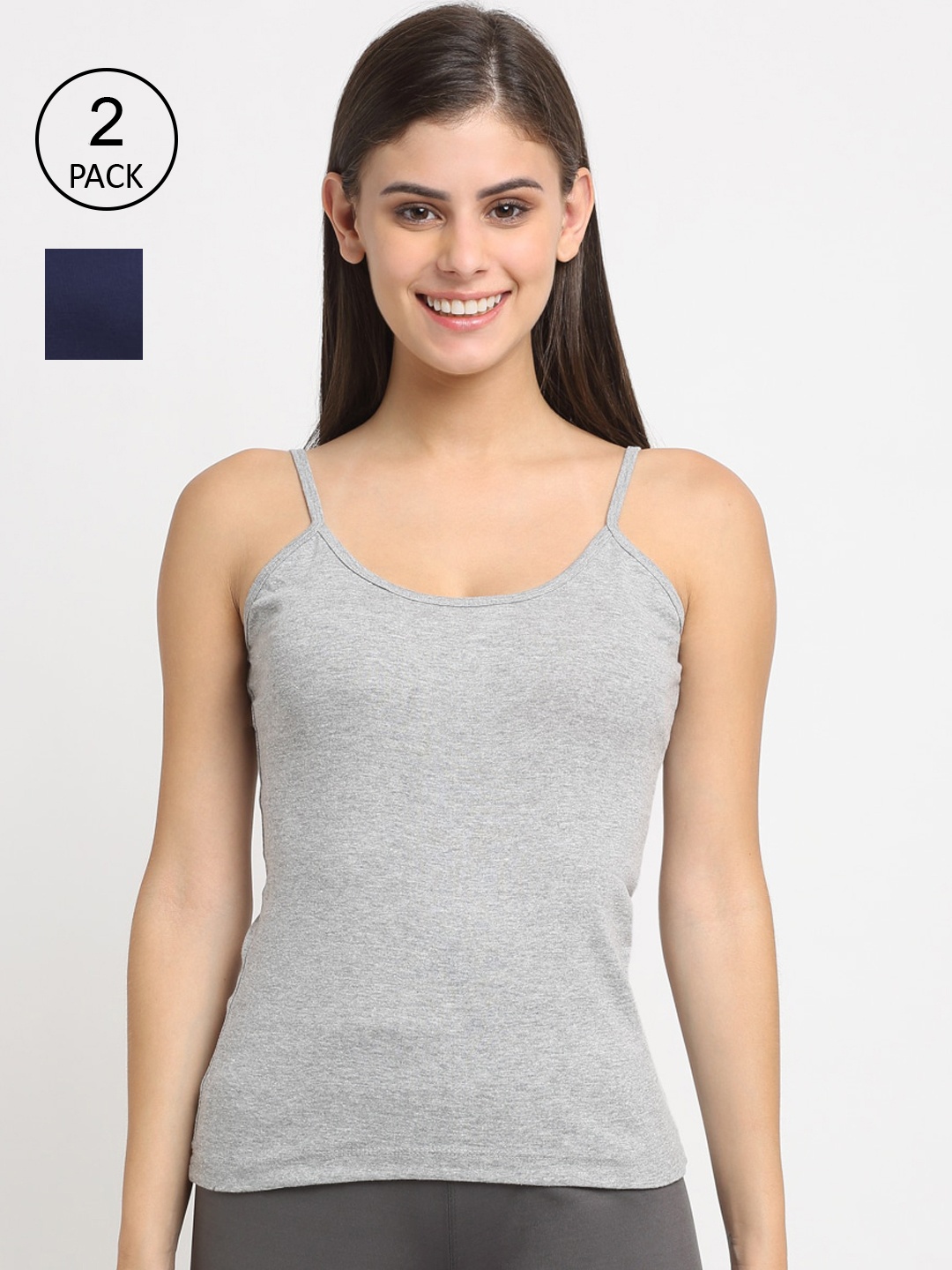 

Friskers Women Pack Of 2 Solid Cotton Camisoles, Grey