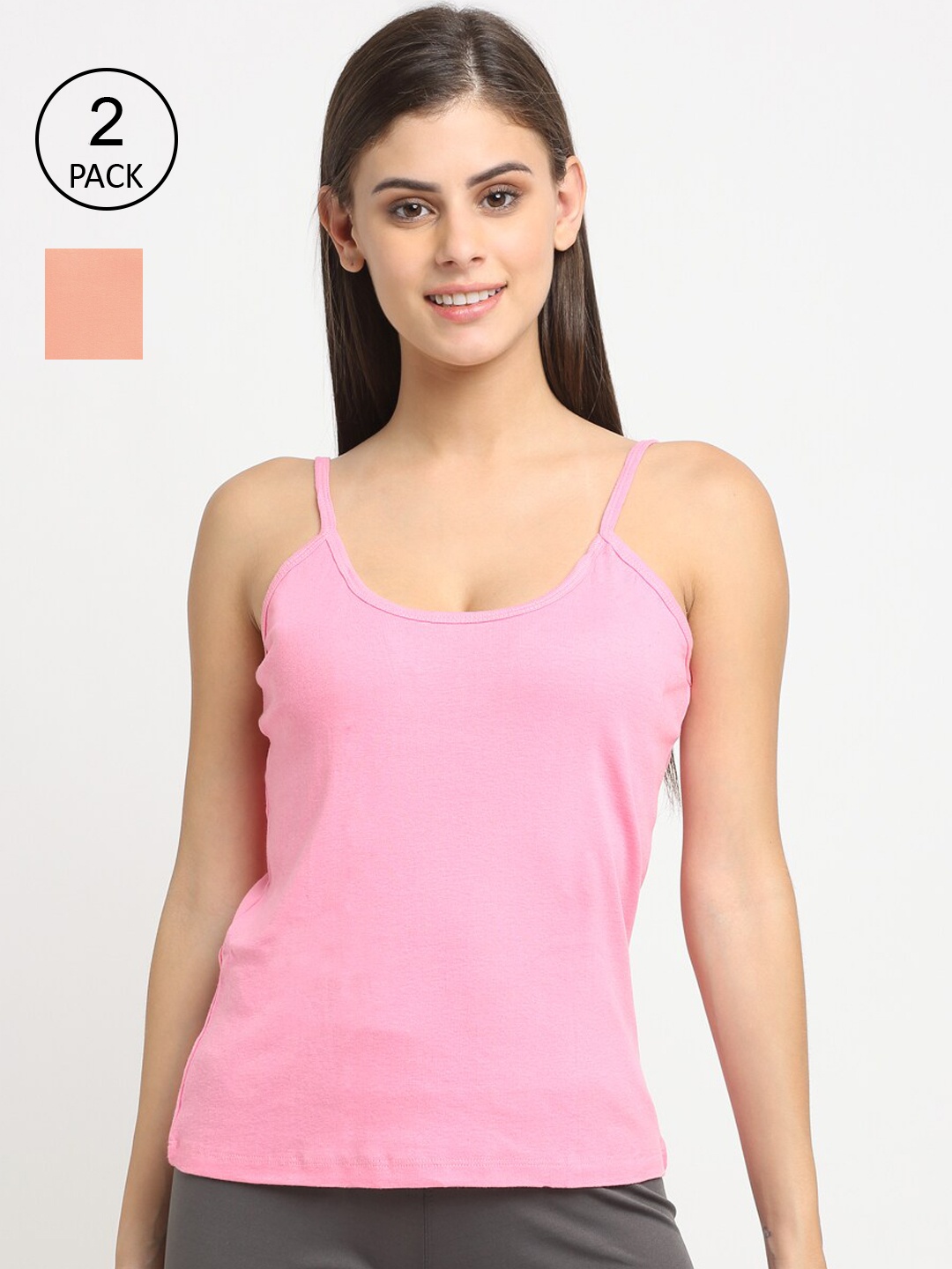

Friskers Women Pack Of 2 Solid Cotton Camisoles, Pink