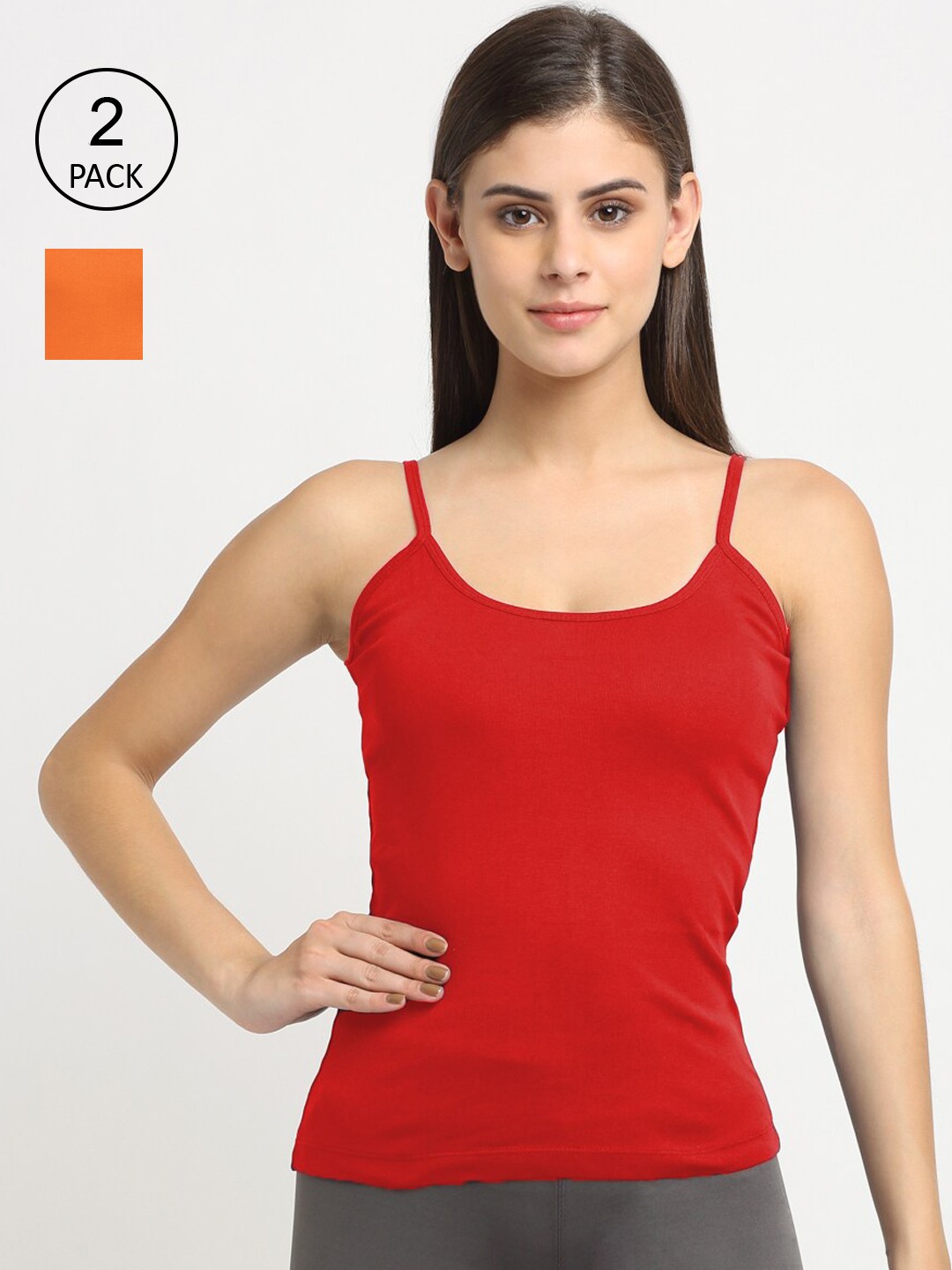 

Friskers Women Pack Of 2 Cotton Camisoles, Red
