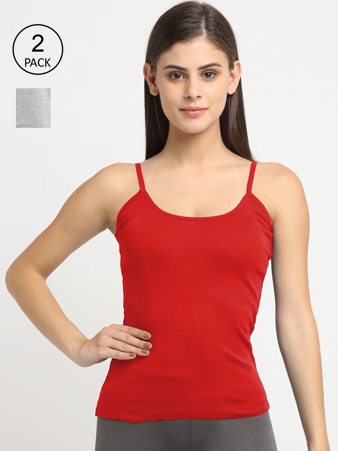 

Friskers Women Pack Of 2 Solid Cotton Camisoles, Red