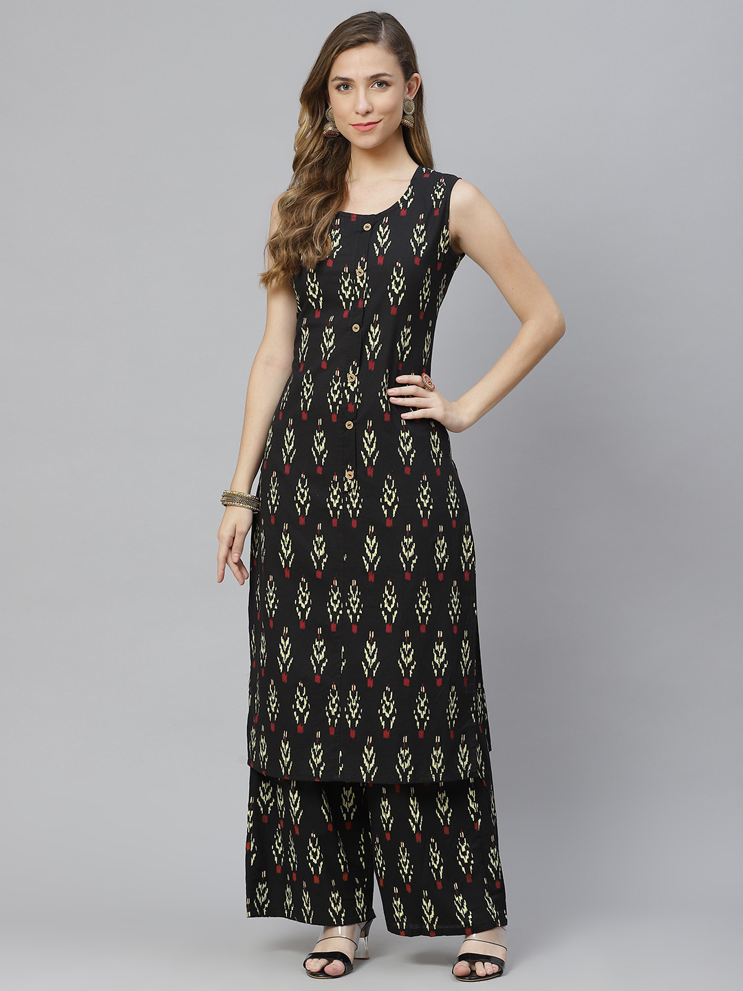 

Aasiya Women Black Printed Regular Pure Cotton Kurta with Palazzos