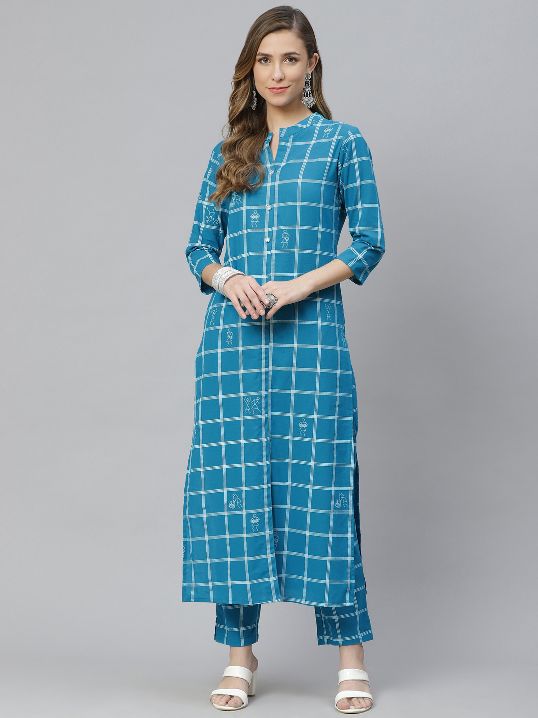 

Aasiya Women Blue Regular Pure Cotton Kurta with Trousers