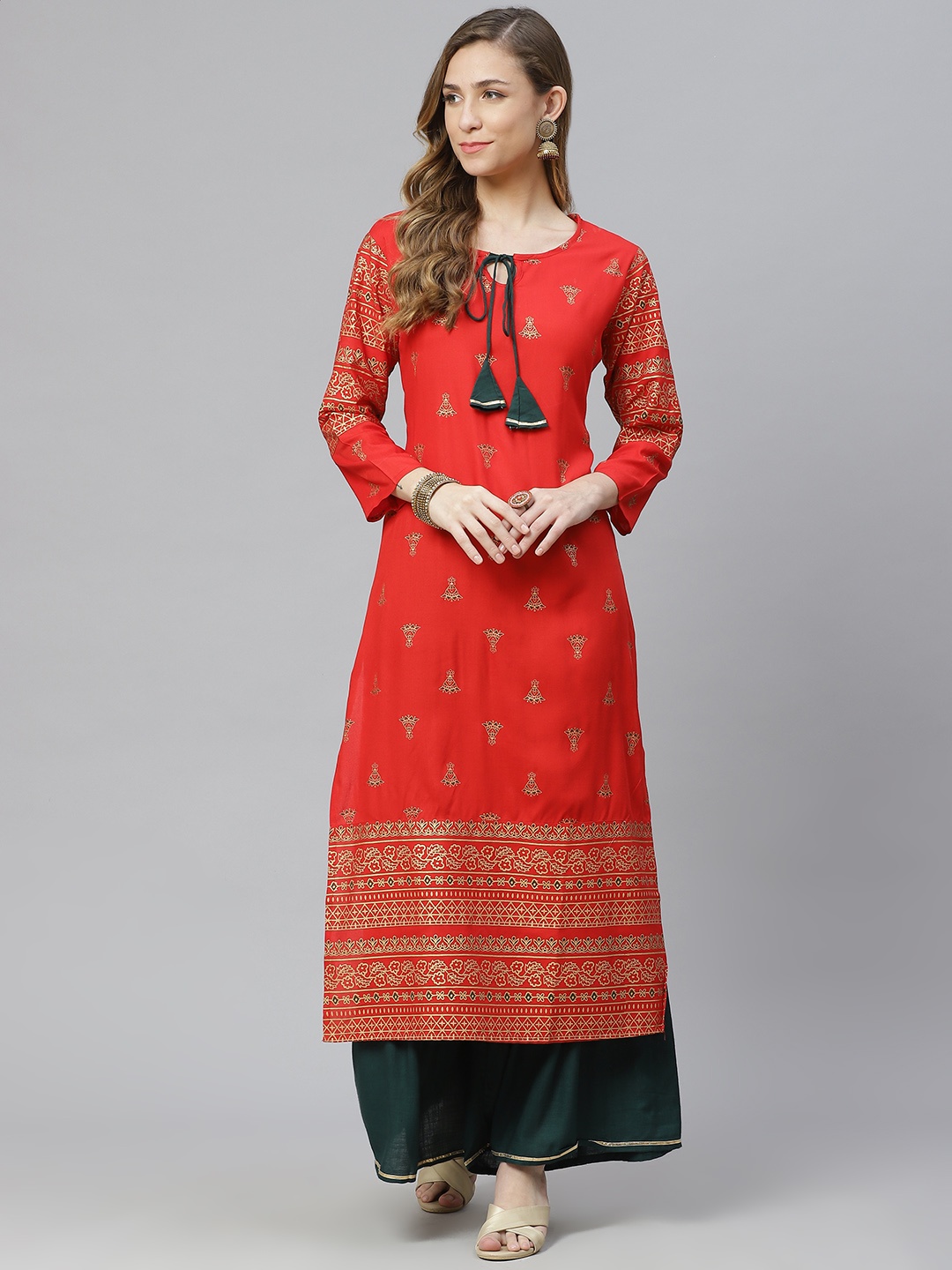 

Aasiya Women Red Floral Printed Regular Kurta with Sharara