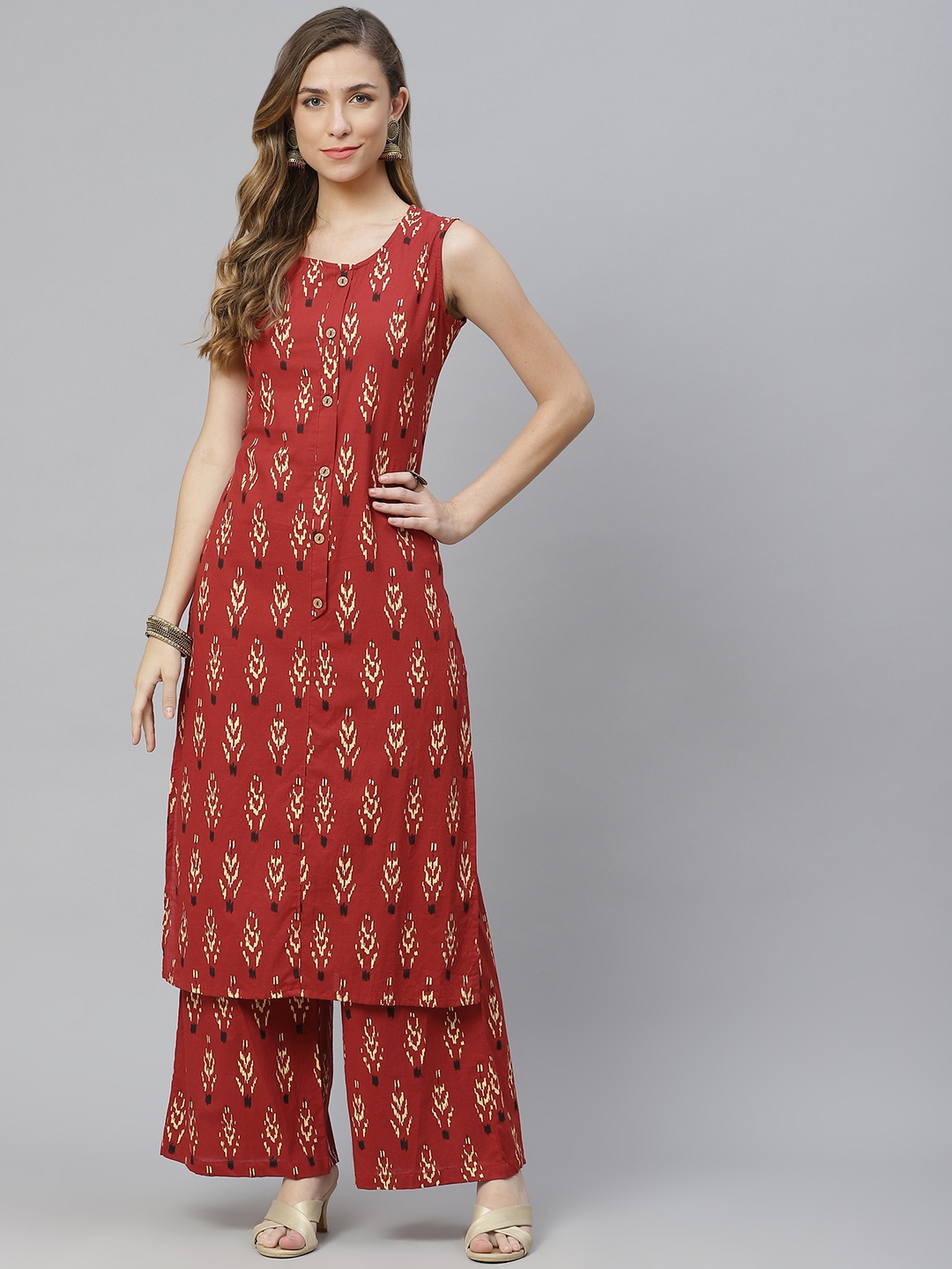 

Aasiya Women Red Printed Regular Pure Cotton Kurta with Palazzos
