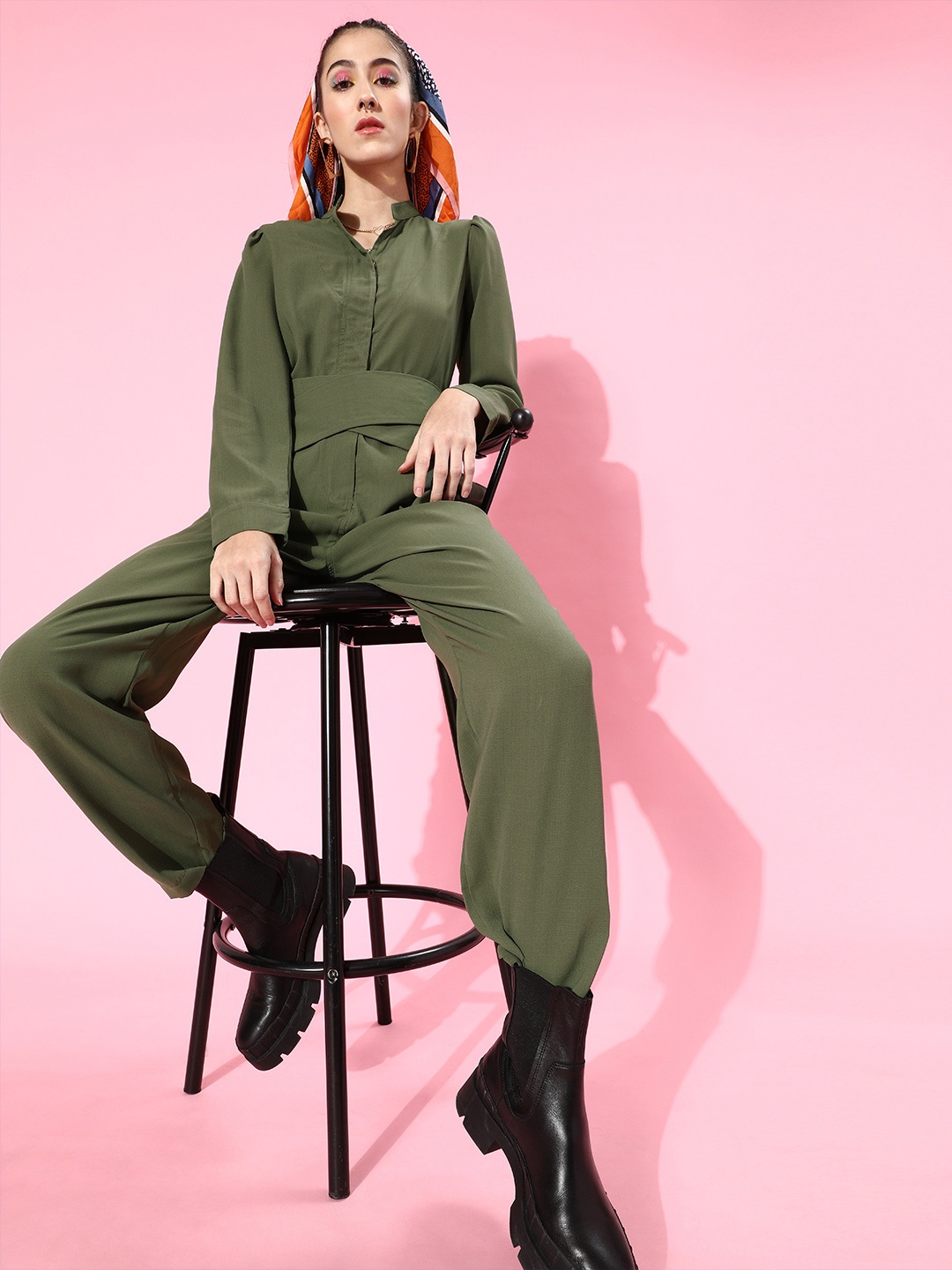 

STREET 9 Women Lovely Olive Solid Boiler Jumpsuit