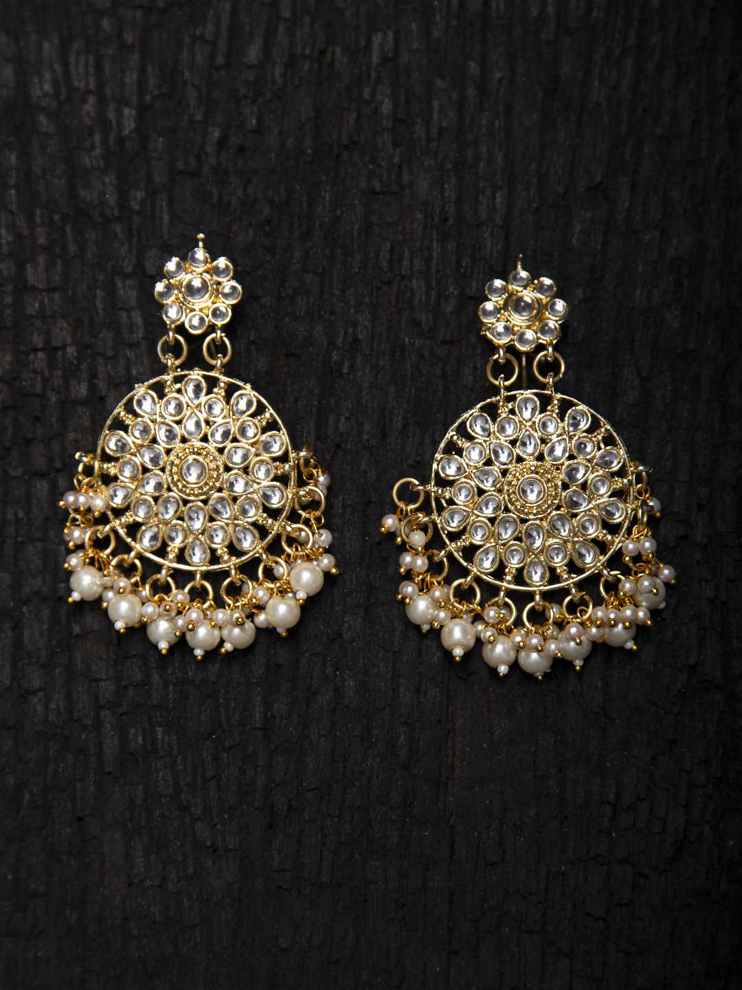 

Fabstreet Gold-Plated & White Circular Drop Earrings
