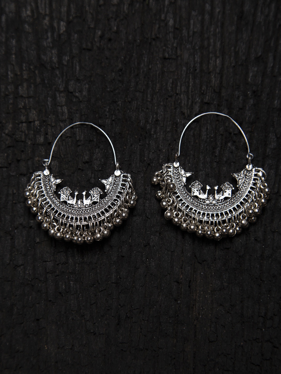 

Fabstreet Silver-Toned Crescent Shaped Chandbalis Earrings