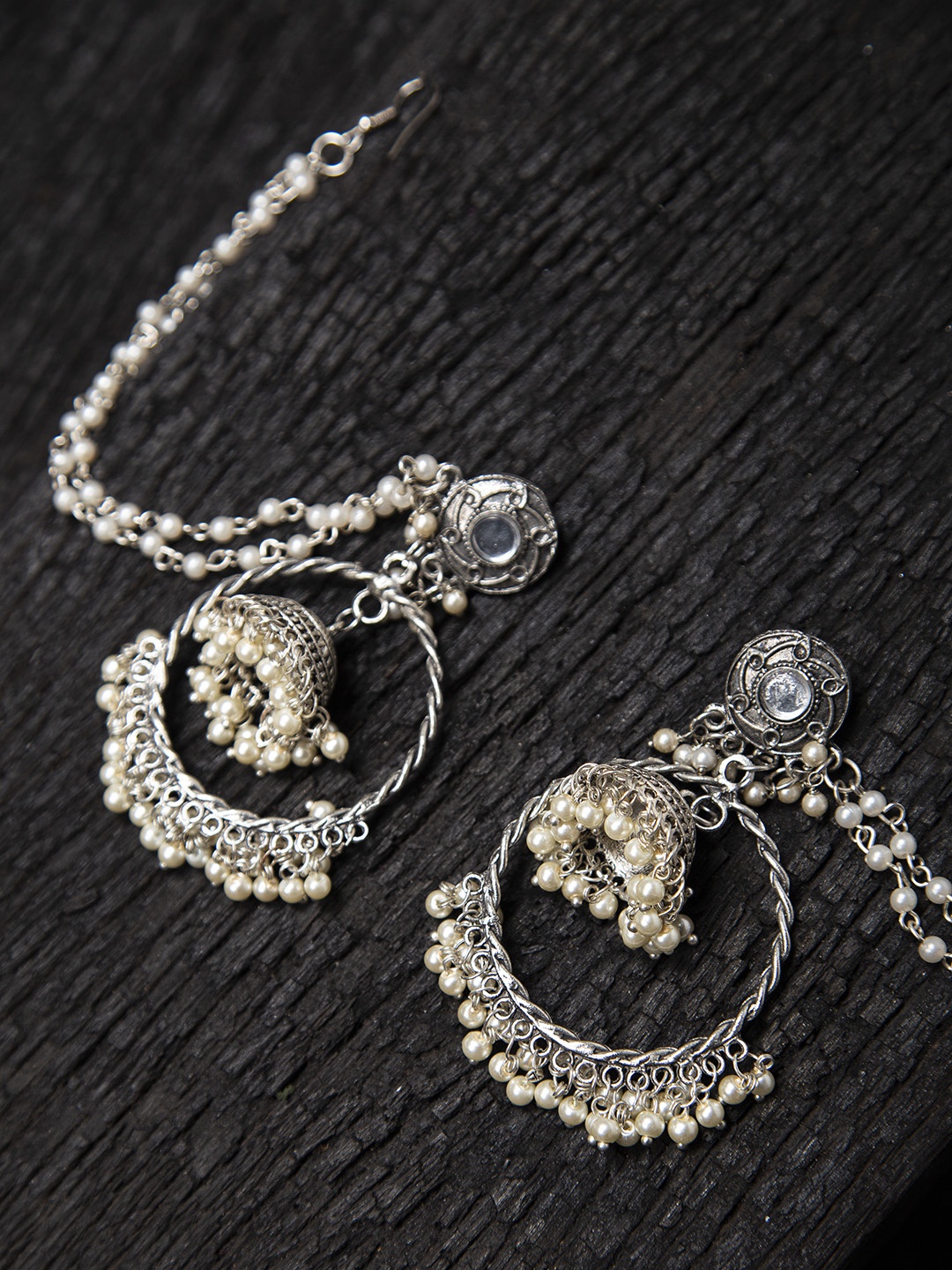 

Fabstreet Silver-Toned Circular Drop Earrings