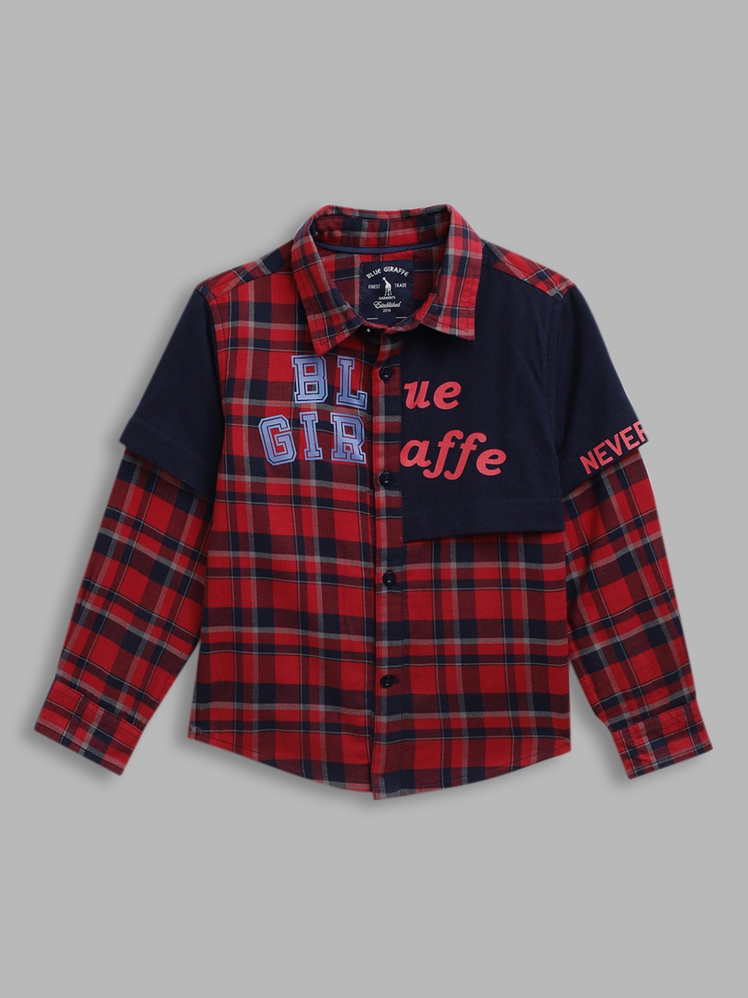 

Blue Giraffe Boys Red & Black Opaque Checked Cotton Casual Shirt