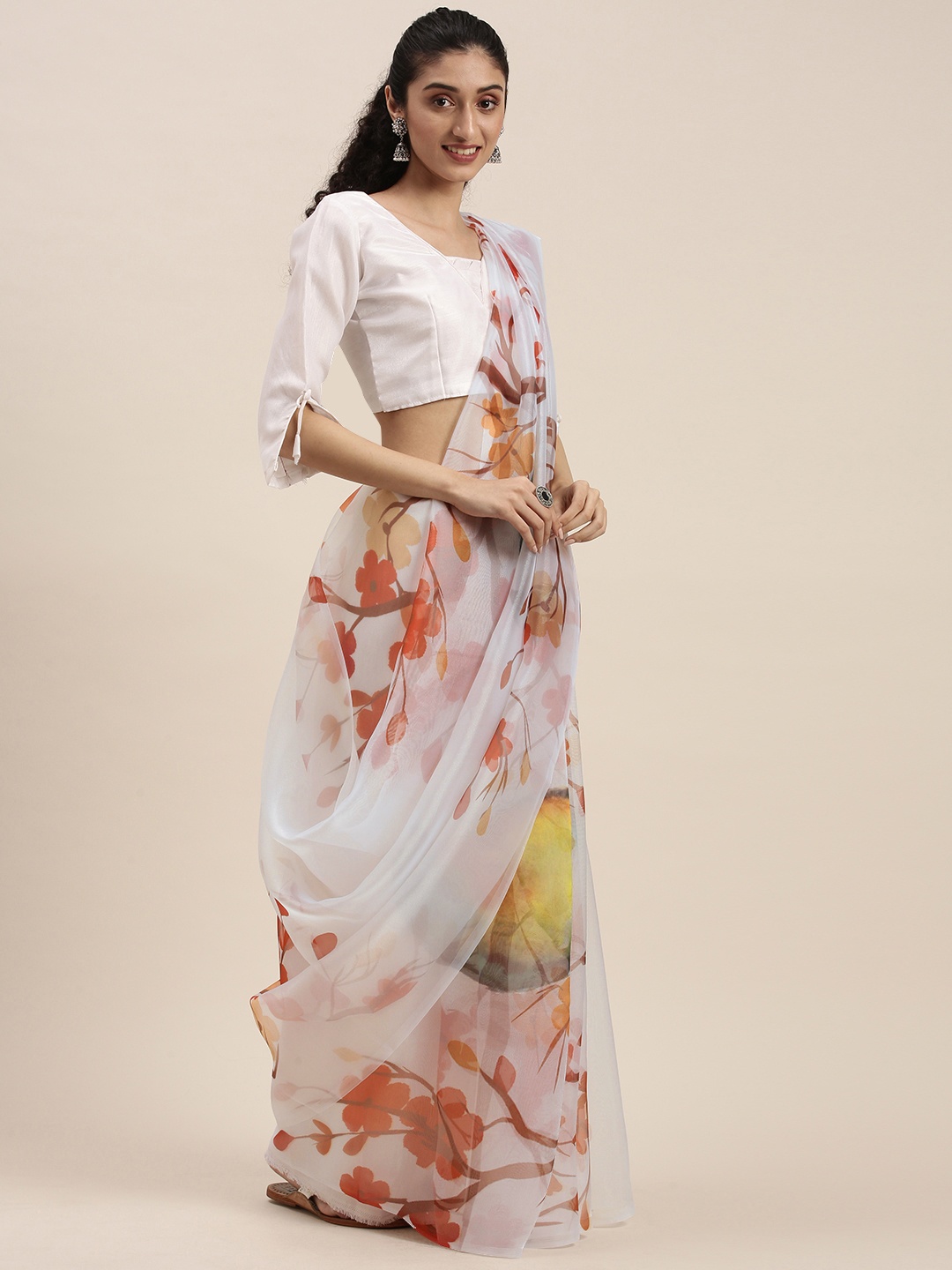 

Mitera Peach-Coloured Floral Organza Saree