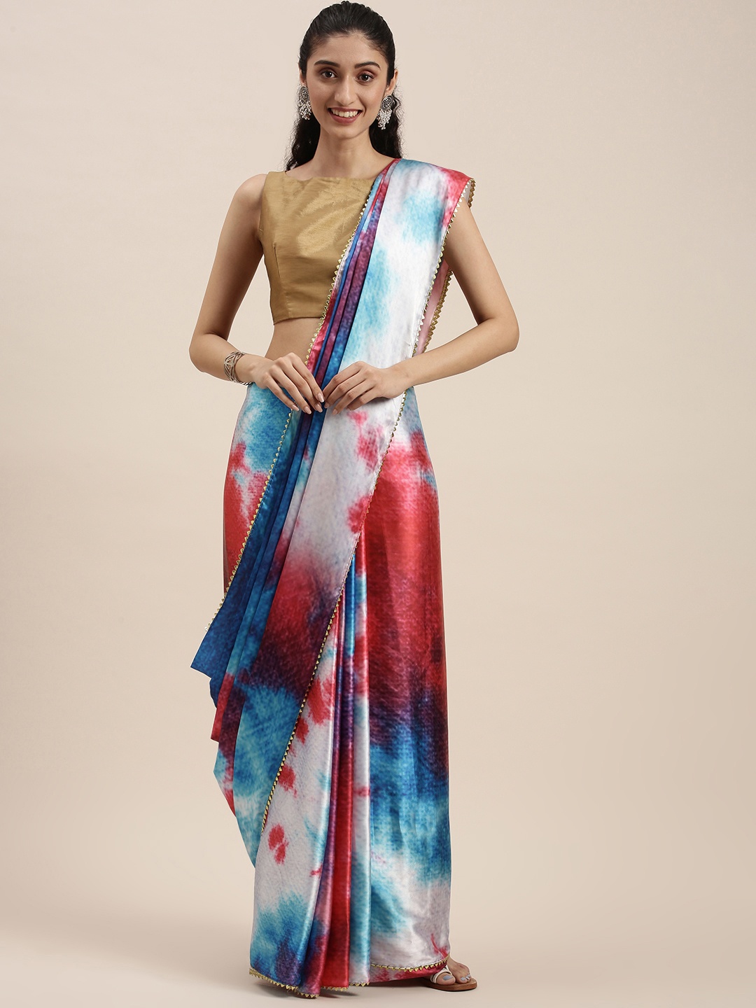 

Mitera Blue & Pink Ombre Satin Saree
