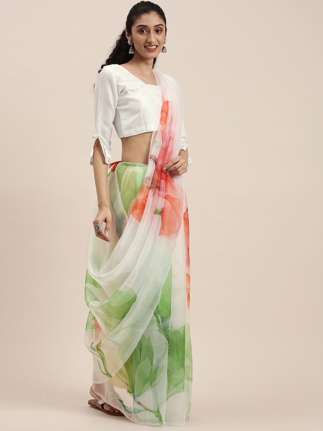 

Mitera Off White Floral Organza Saree