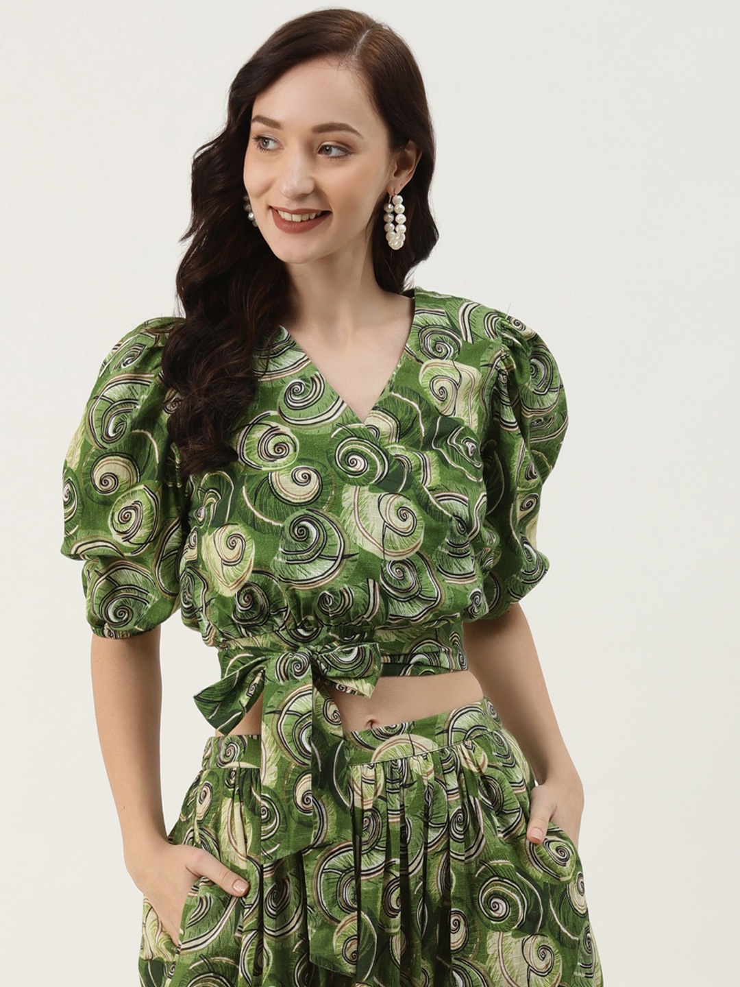 

Ancestry Green Wrap Crop Top