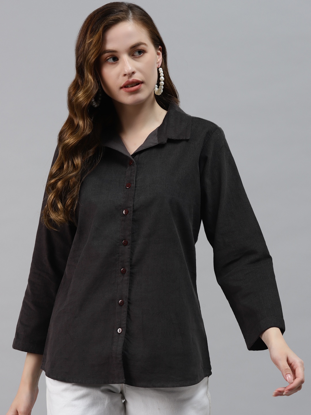 

Ayaany Black Mandarin Collar Shirt Style Top