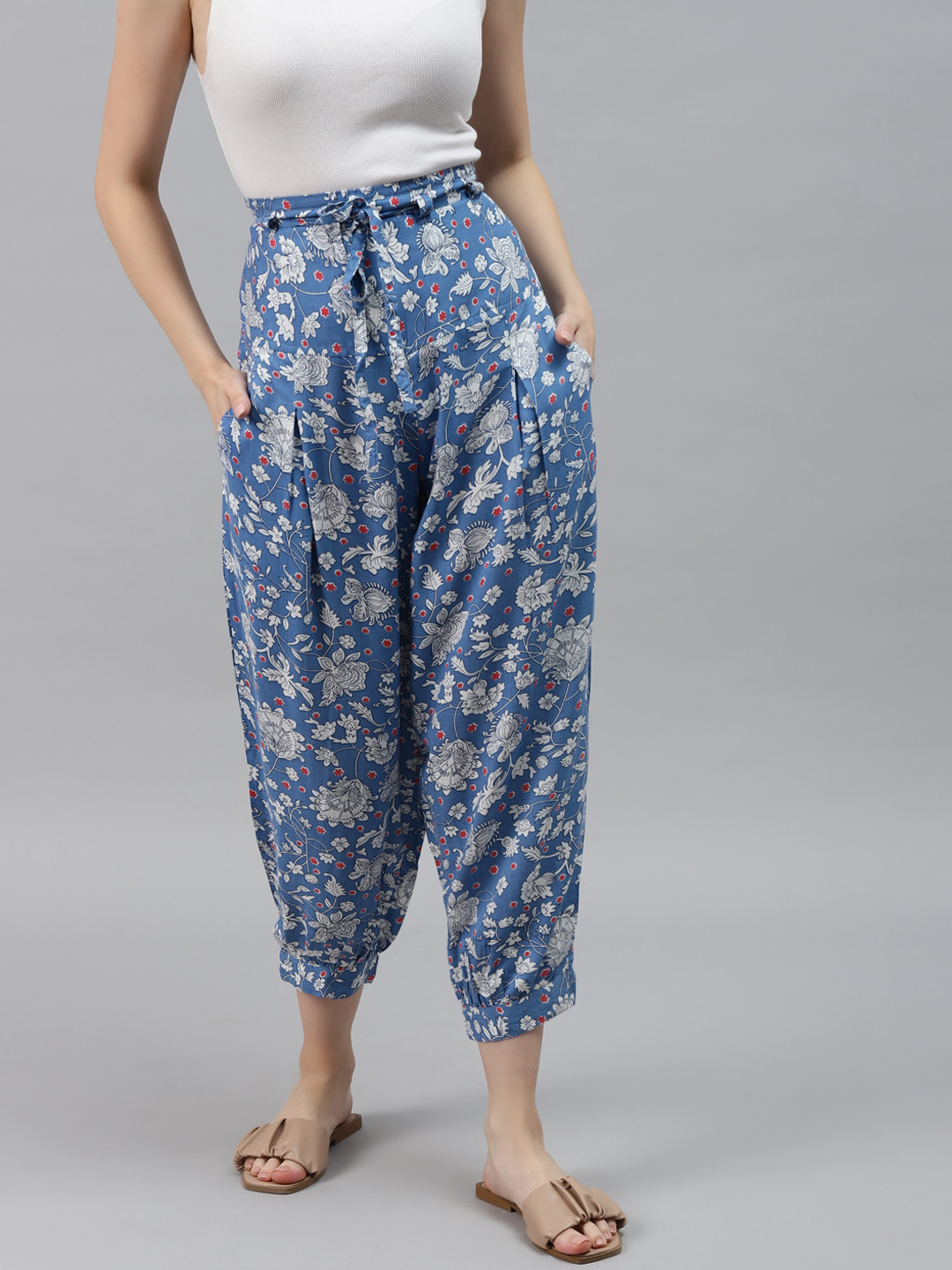 

Ayaany Women Blue Printed Harem Pant