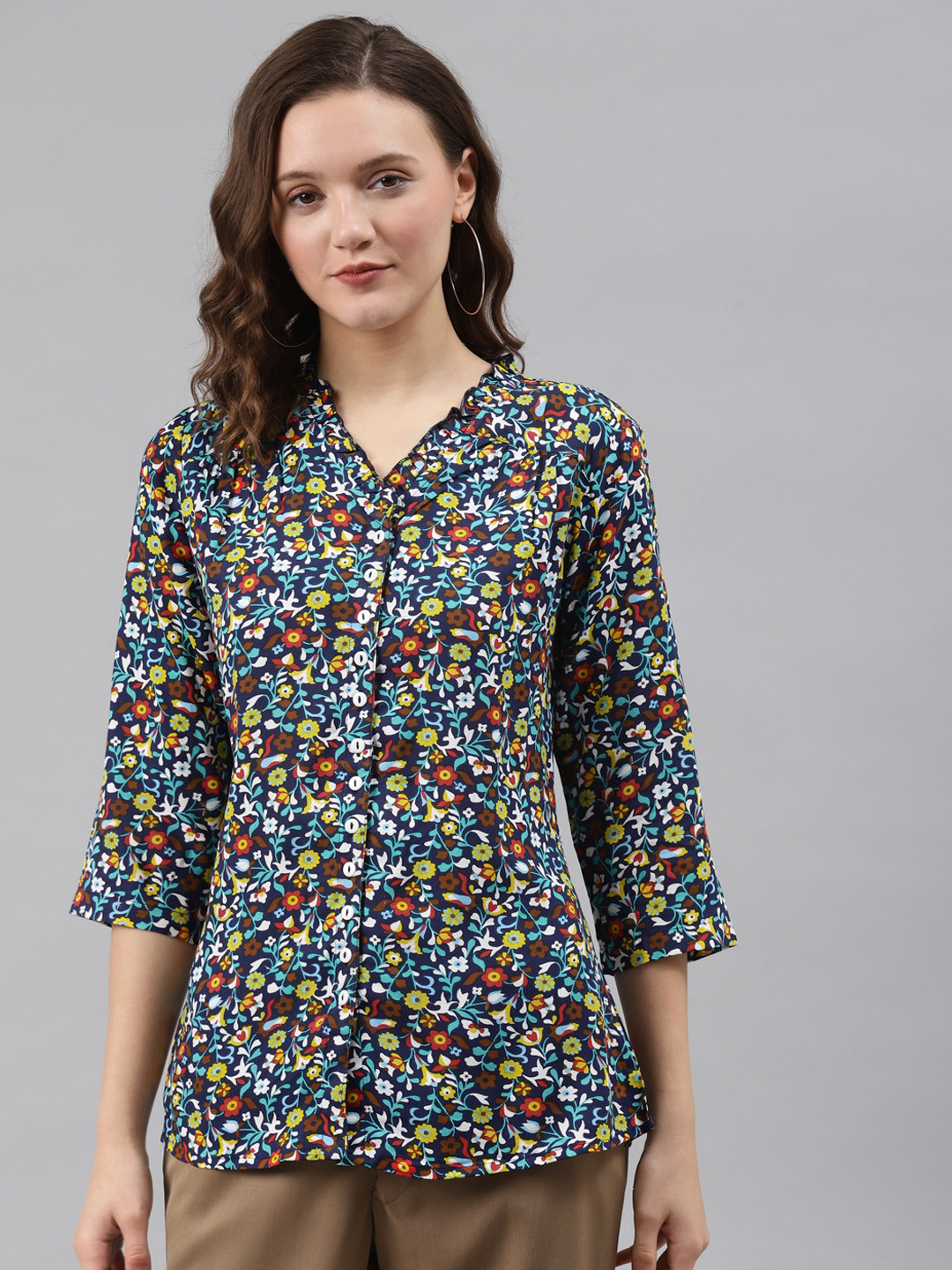 

Ayaany Blue Floral Regular Top