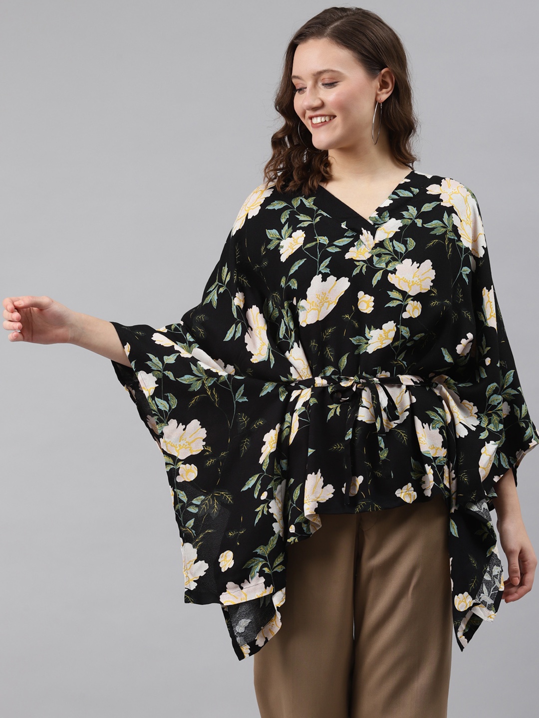 

Ayaany Black Floral Kaftan Top