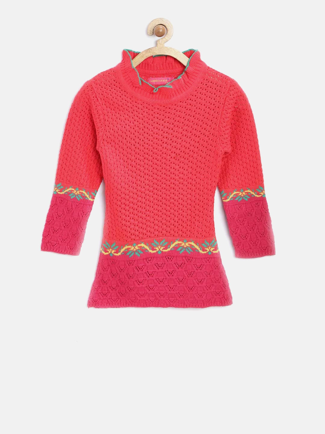 

American Eye Girls Coral Red Open Knit Sweater