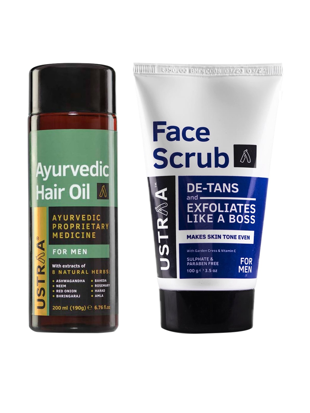 

Ustraa Men Transparent Set Of Ayurvedic Hair Oil & Face Scrub - 200 ml & 100 g