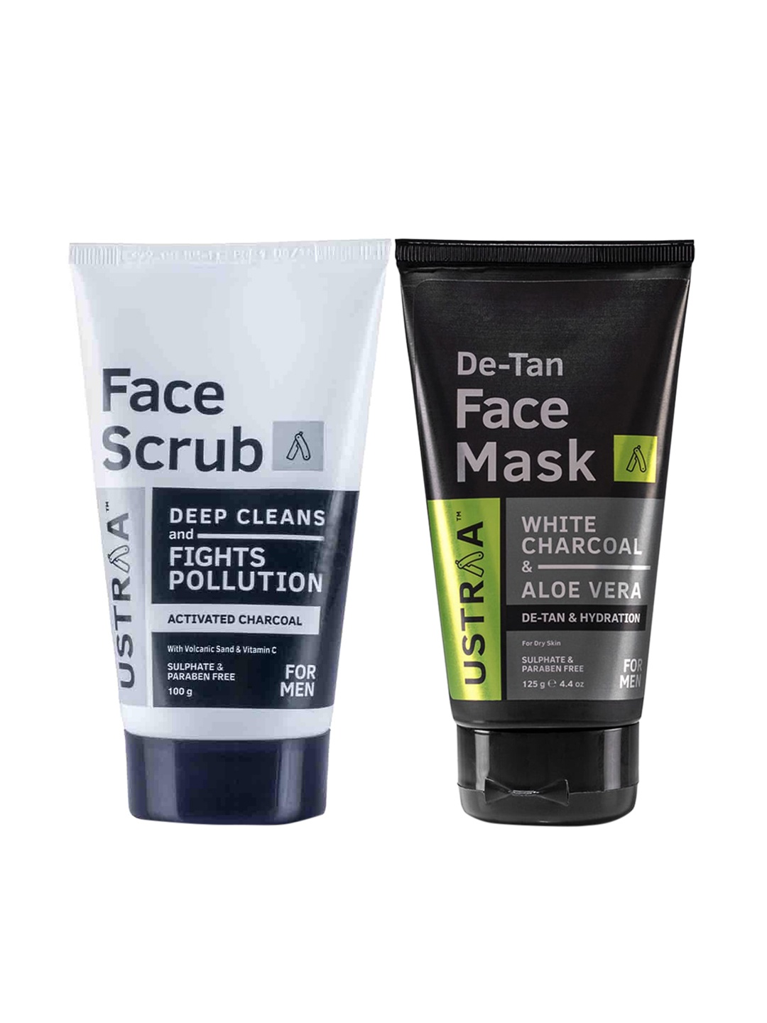 

Ustraa Pack Of 2 Man Grey Face Scrub & De-Tan Face Mask 225 gm