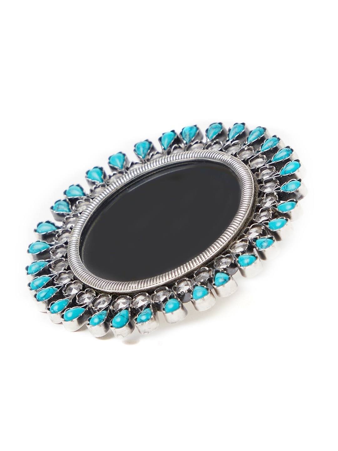 

Fabindia Silver Toned & Turquoise Blue Stone-Studded Statement Ring