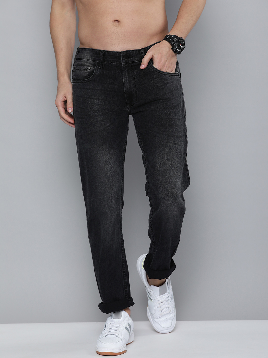 

HERE&NOW Men Grey Slim Fit Light Fade Stretchable Jeans