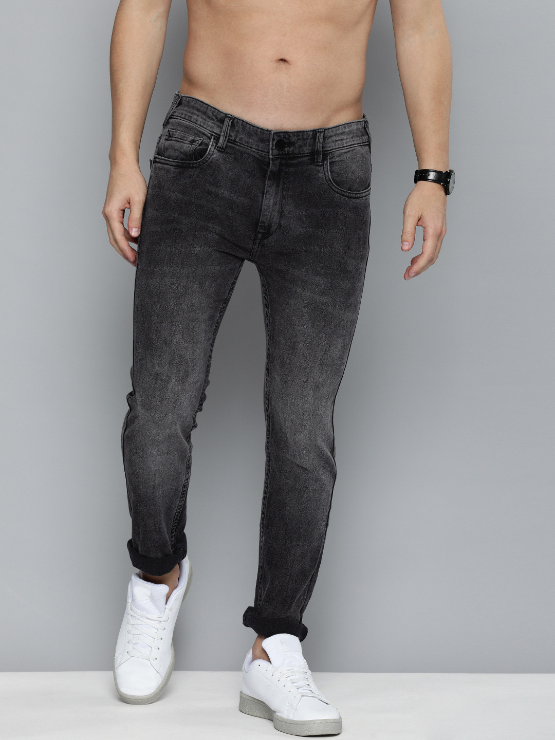 

HERE&NOW Men Black Skinny Fit Light Fade Stretchable Jeans