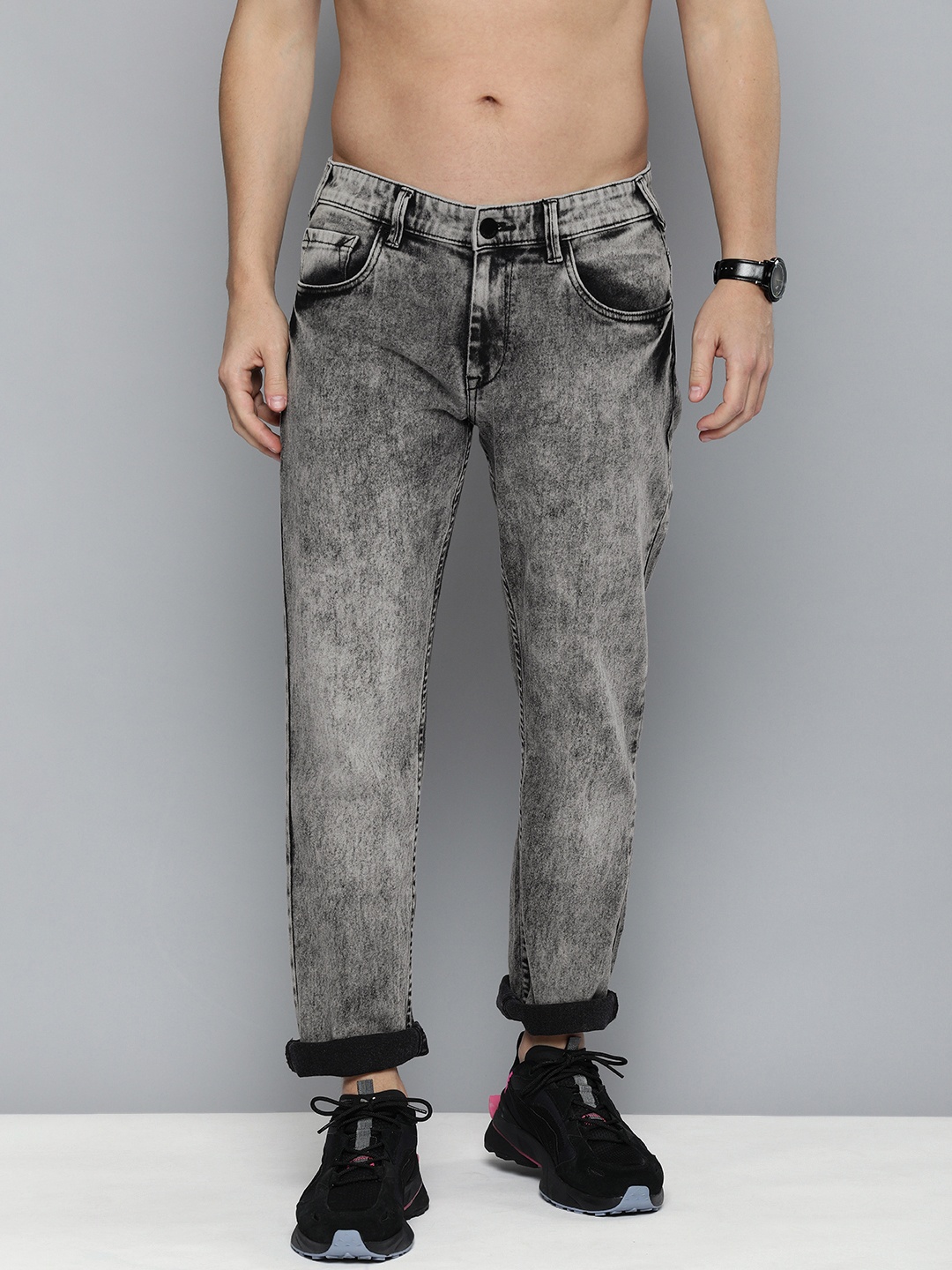 

HERE&NOW Men Grey Heavy Fade Mid-Rise Stretchable Jeans
