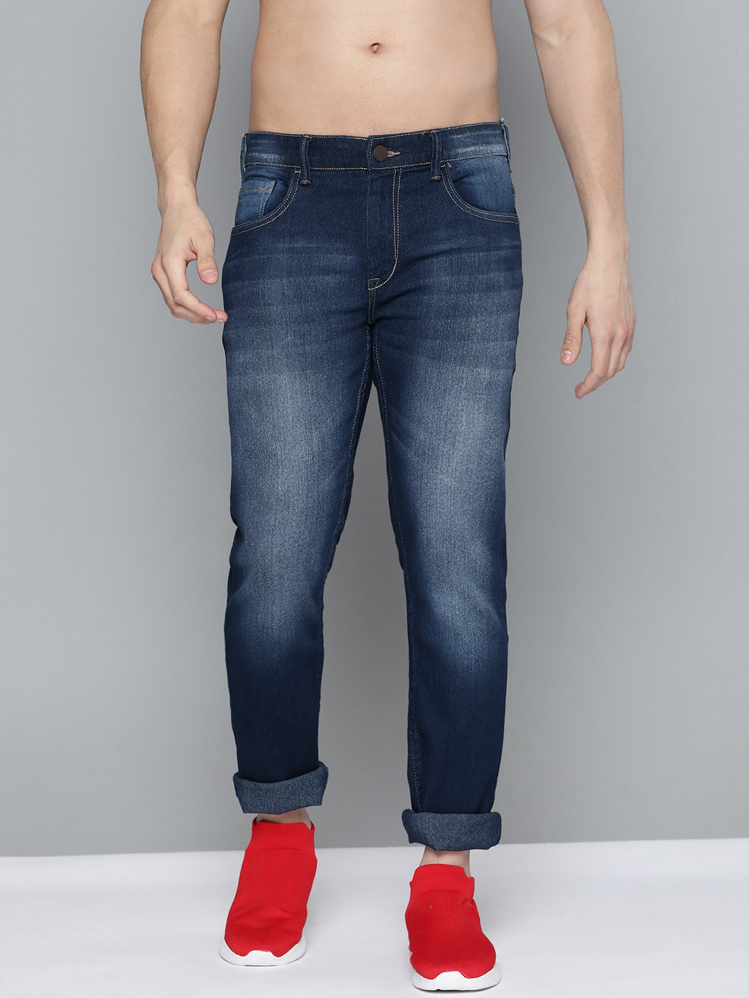 

HERE&NOW Men Navy Blue Slim Fit Light Fade Stretchable Jeans