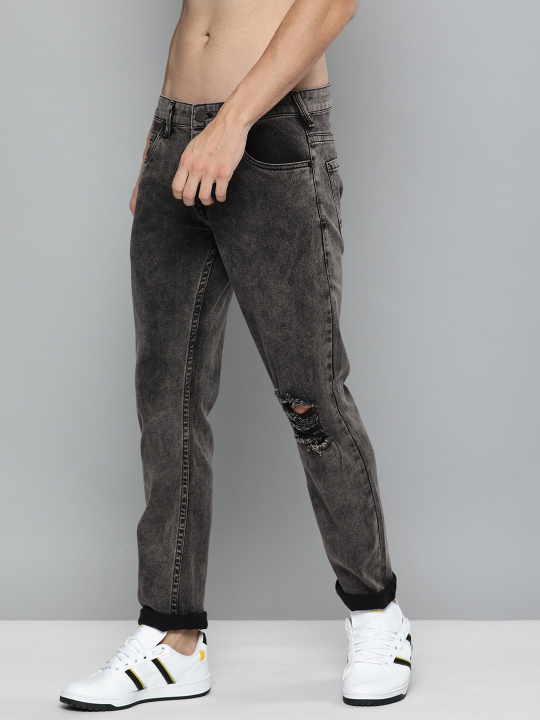 

HERE&NOW Men Grey Light Fade Stretchable Jeans