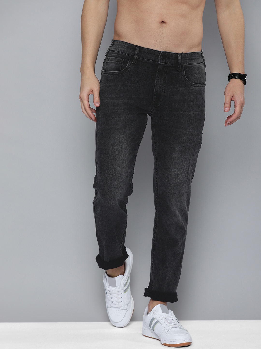 

HERE&NOW Men Black Slim Fit Mid Rise Light Fade Stretchable Jeans