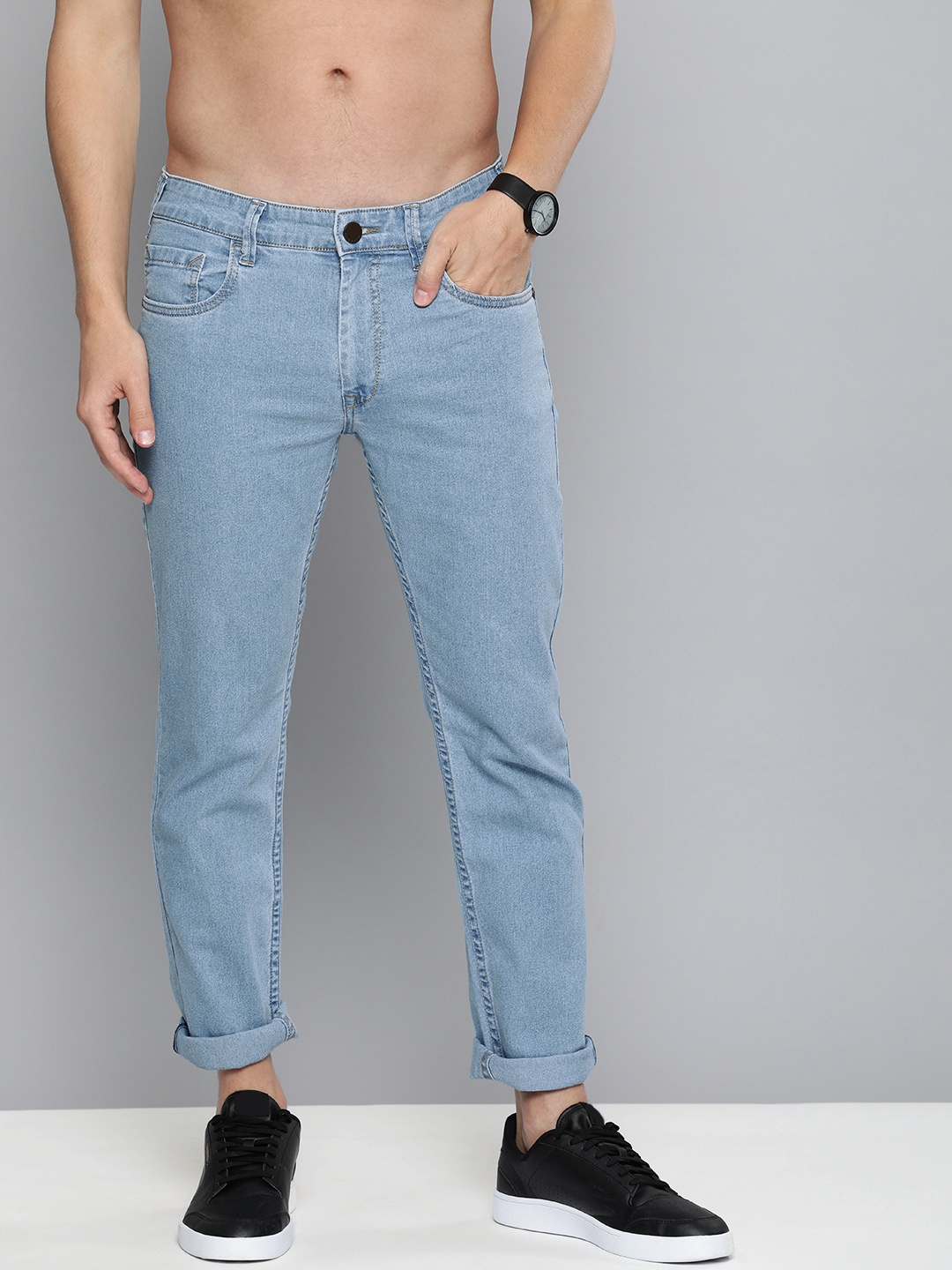 

HERE&NOW Men Blue Solid Mid-Rise Slim Fit Clean Look Casual Jeans