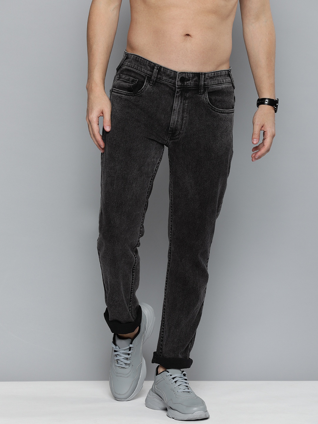 

HERE&NOW Men Black Slim Fit Light Fade Stretchable Jeans