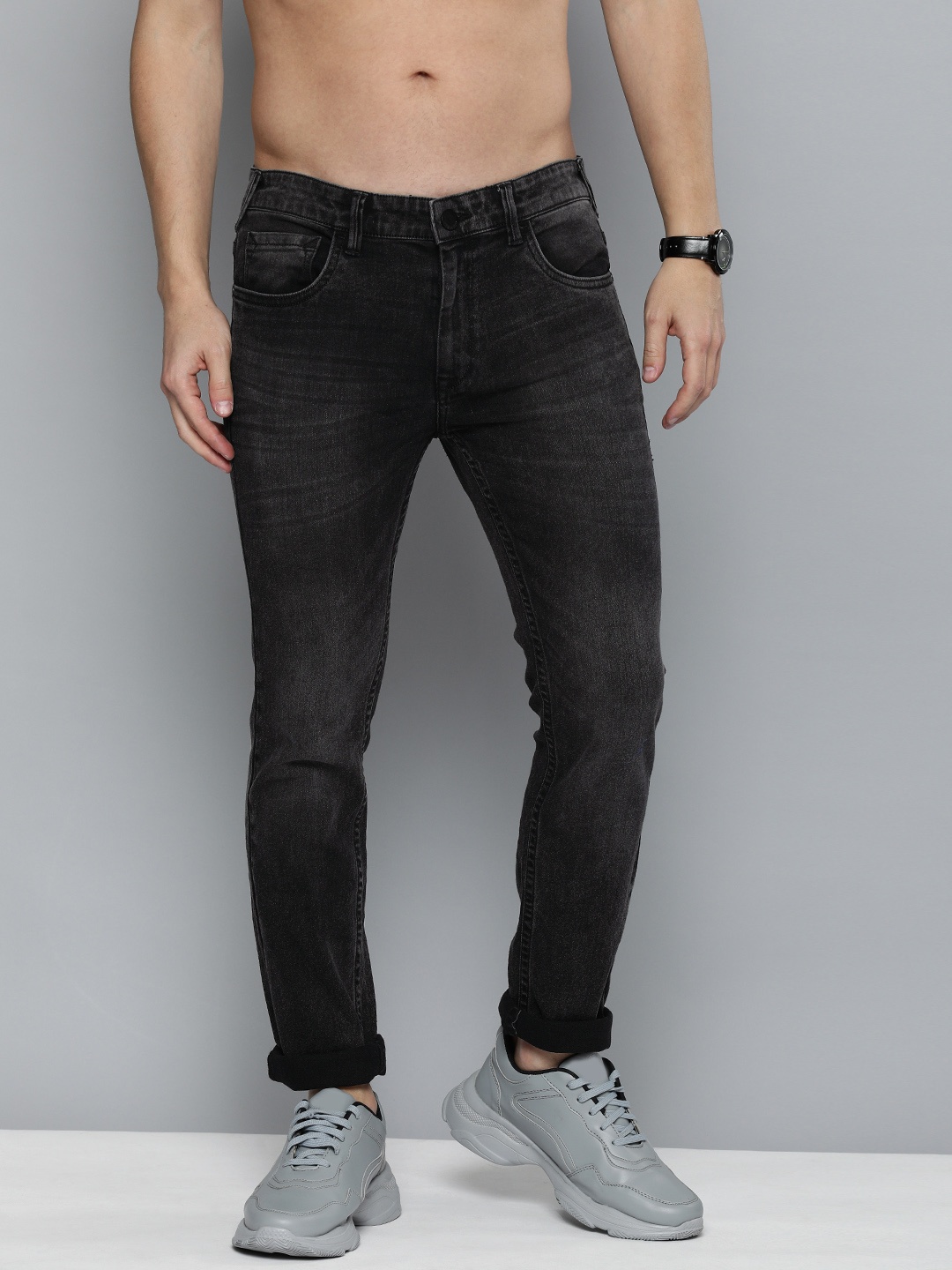 

HERE&NOW Men Black Skinny Fit Light Fade Stretchable Jeans